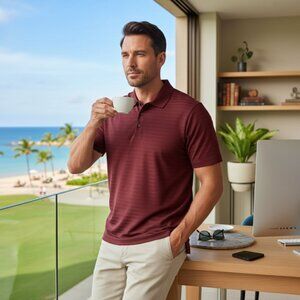 Grand Slam Golf Men's Performance Polo Shirt - Burgundy Red Striped - Size L/G